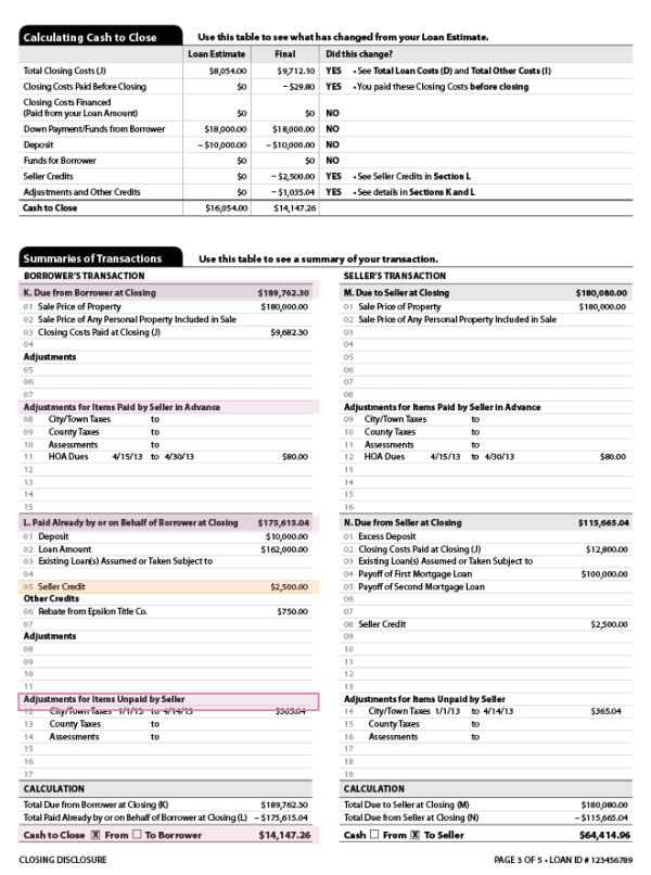 Sample Closing Disclosure This is page 3 of a sample Closing Disclosure.